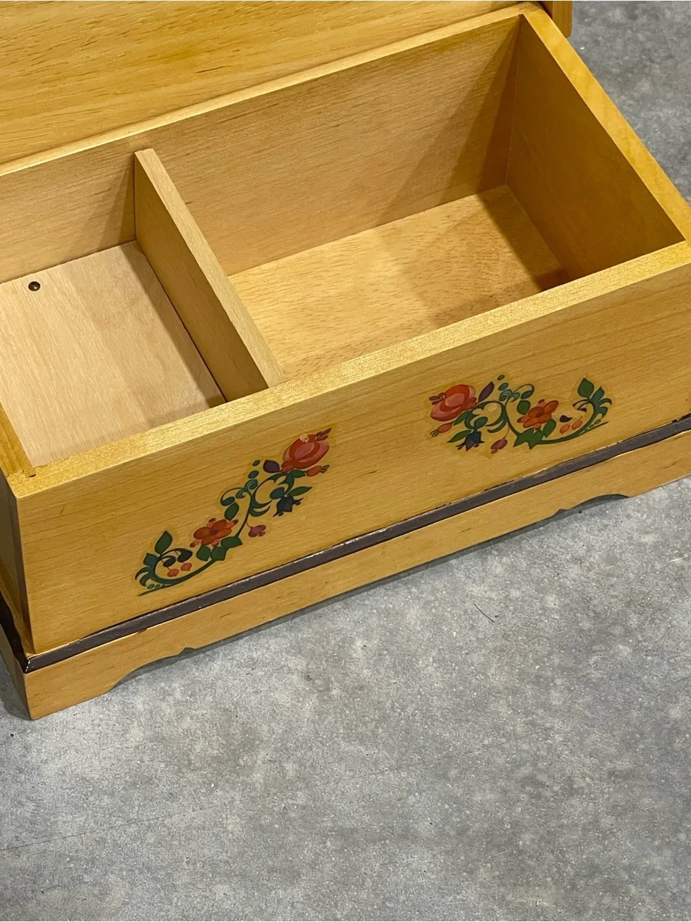 Trinket Jewelry Box- Thorens -Floral Wooden Treasure Made Switzerland*see desc.